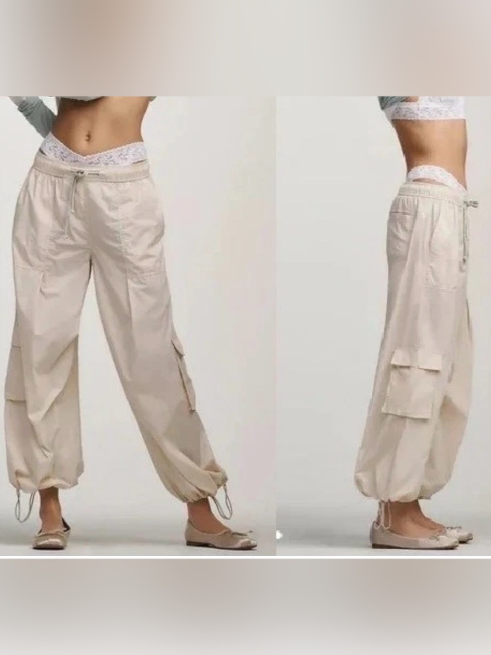 Daily Practice Anthropologie Creamy Beige Base Jump Parachute Dance Pants Medium